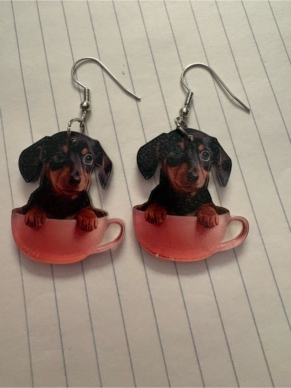Dachshund Earrings new teacup front and back plastic design